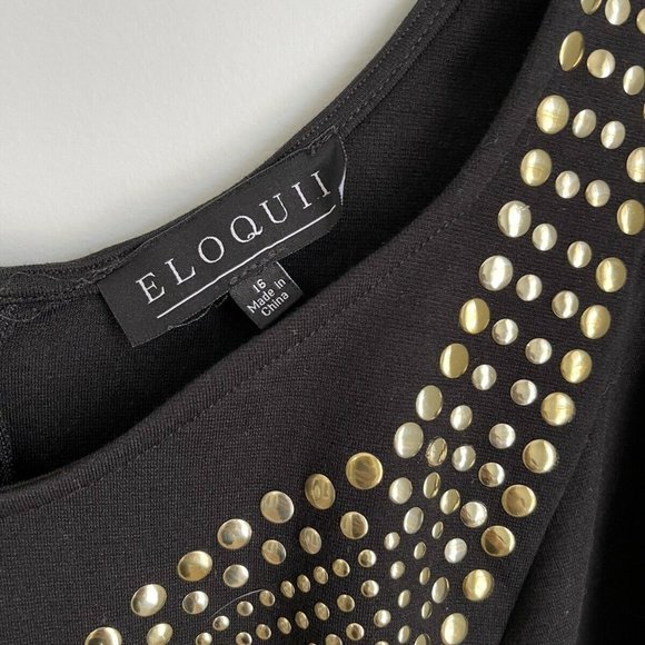 Eloquii Black Sleeveless Studded Embellished Peplum Top - Picture 2 of 5